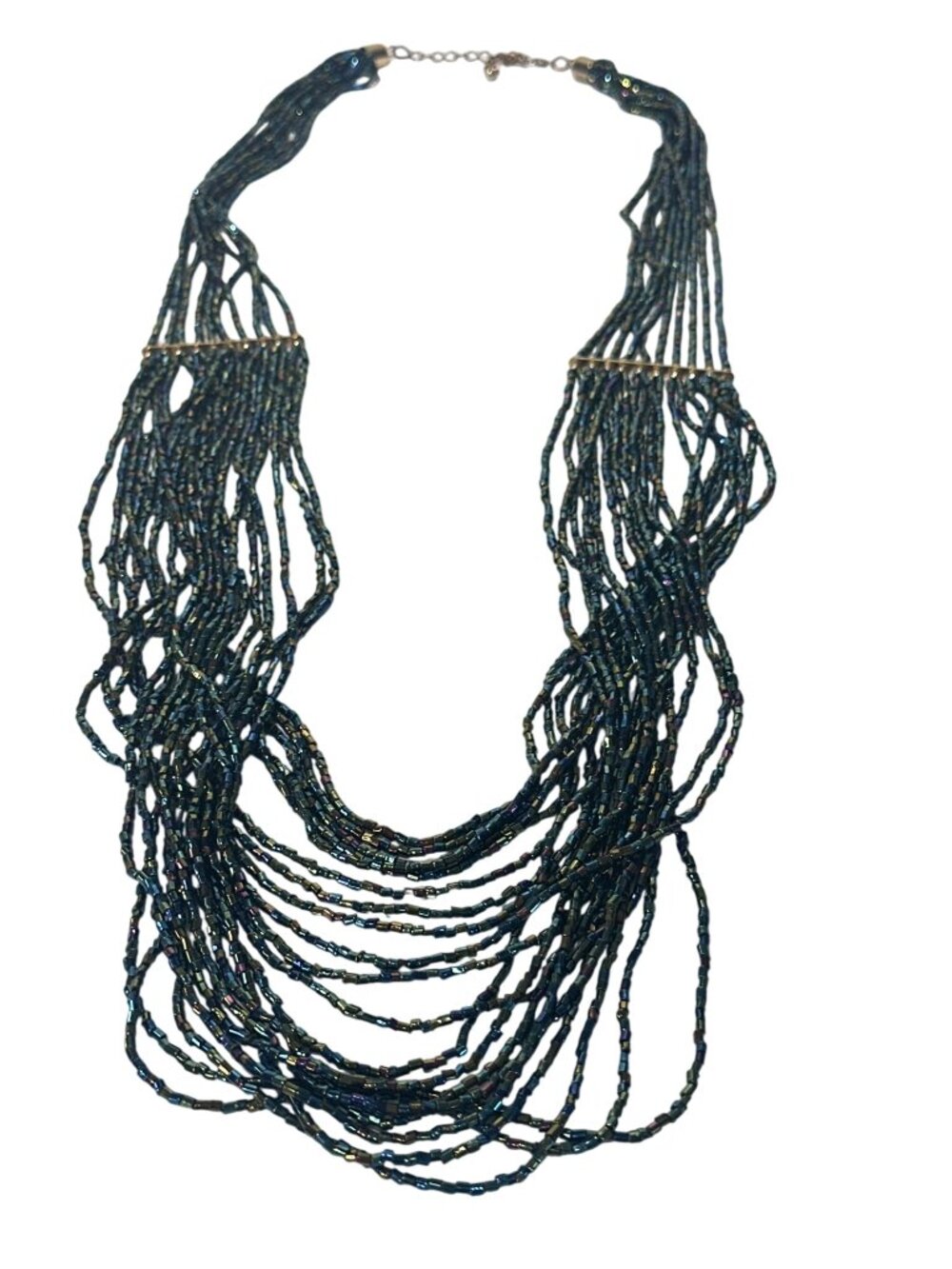 Seed Bead Necklace Multi-Strand Iridescent Statement Adjustable Fairy Kei Career